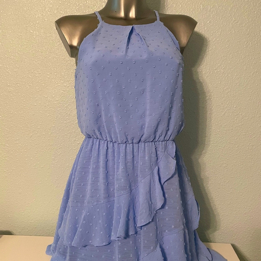Light Blue Sleeveless Ruffle Dress